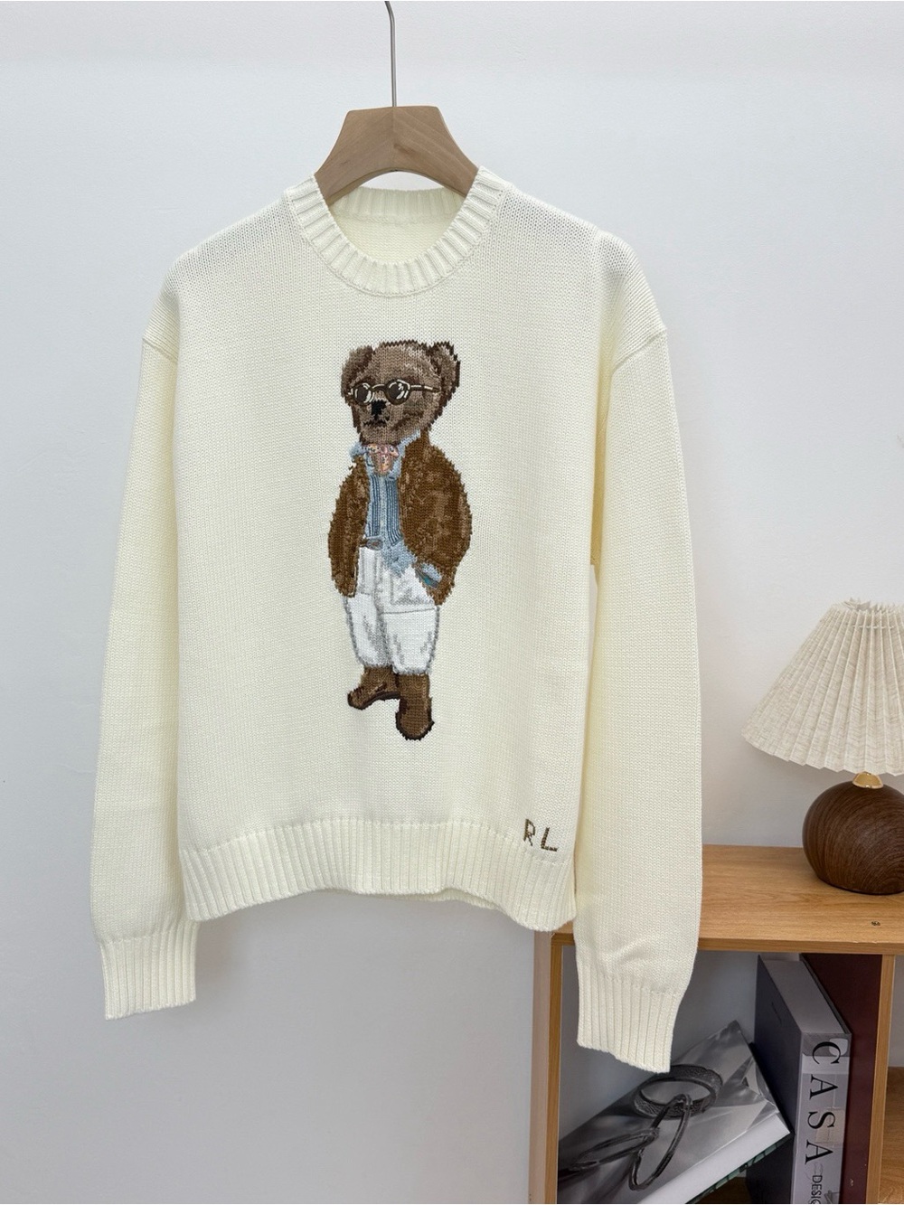 Polo by Ralph Lauren Cream Knit Crewneck Sweater with Bear Motif